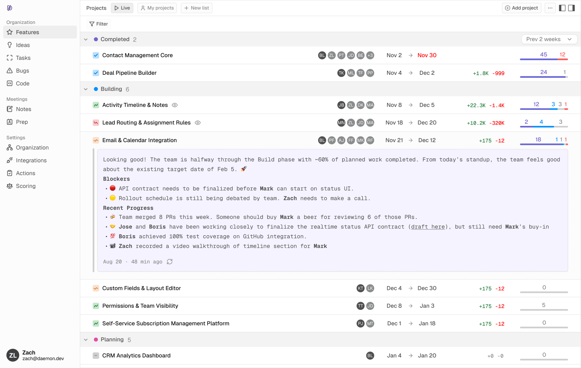 Software dashboard showing sustainability metrics including energy use, emissions trend, and goal progress